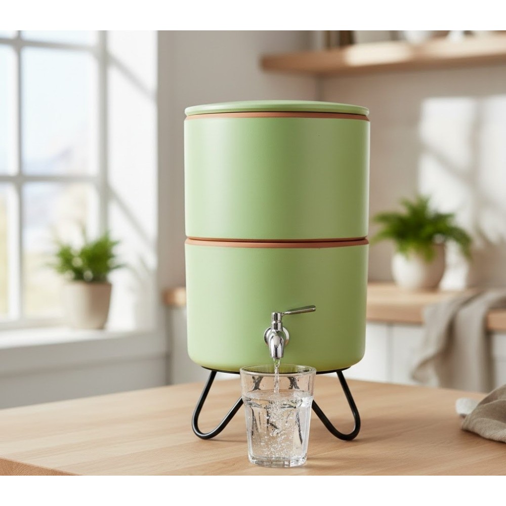 Fontaine filtrante PAUBRASIL® 5L vert pistache – Filtre à eau en terre cuite émaillée