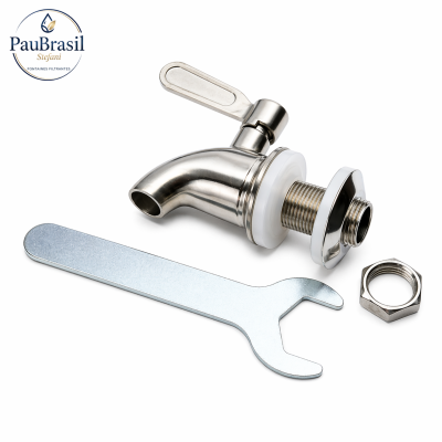 Robinet inox  pour fontaine en terre cuite avec sa clé de montage