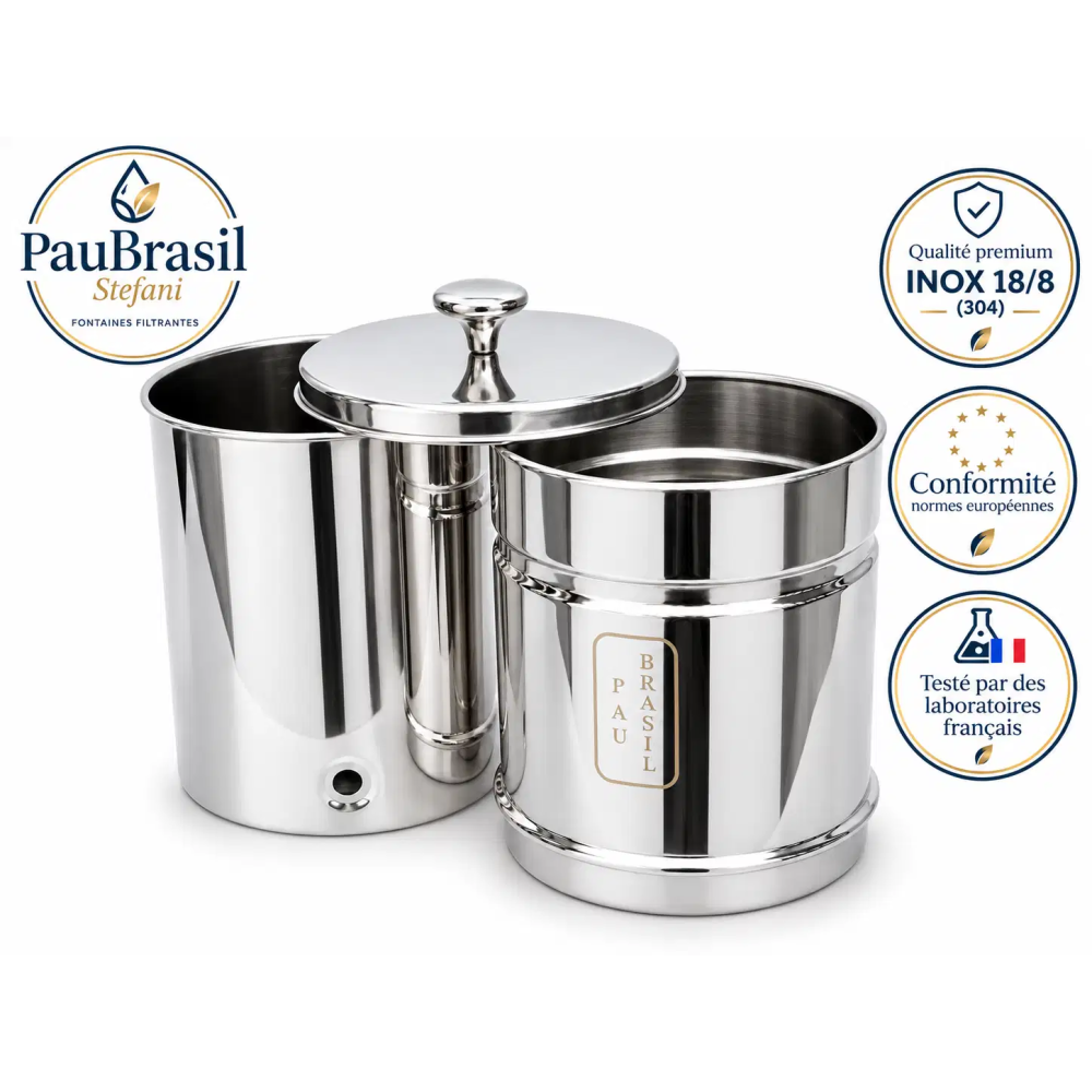 Ensemble de deux cuves seules en inox 304 de la marque PauBrasil pour fontaine à eau par gravité